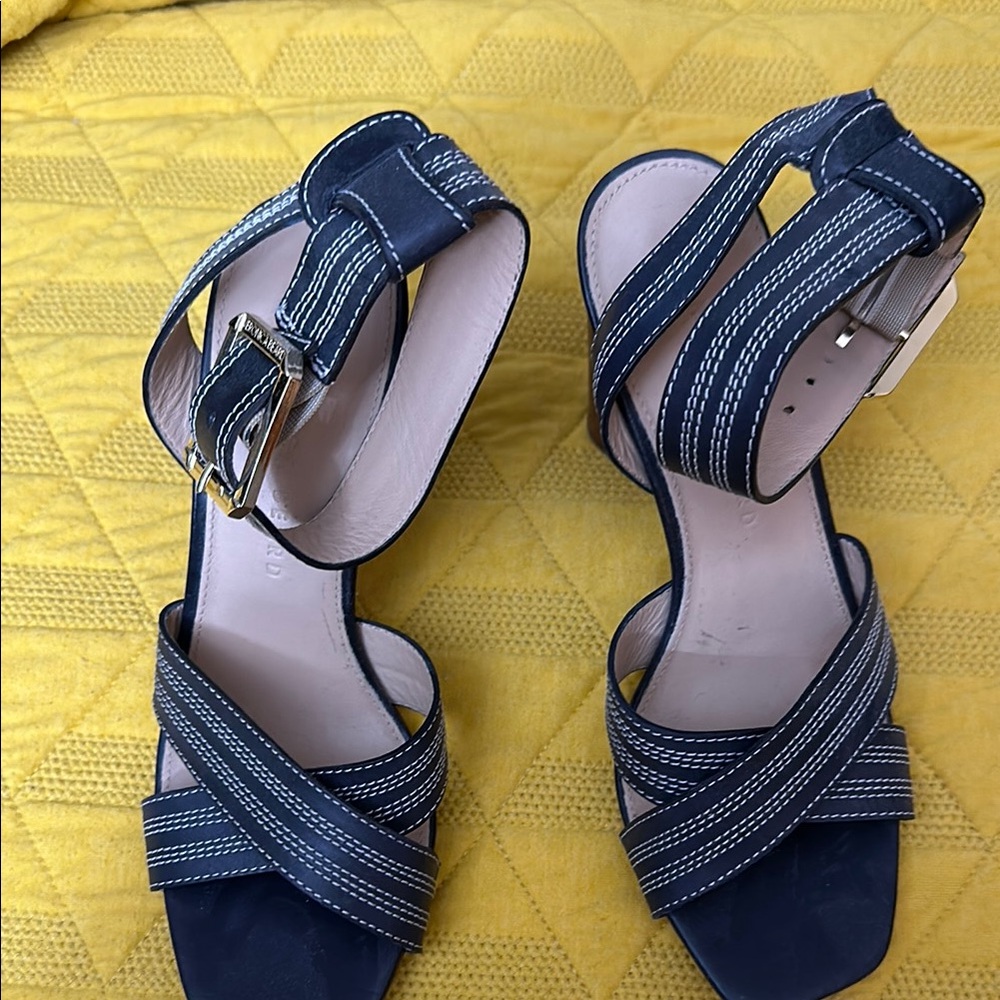 Blue Veronica Beard Kresby High Heel Strappy Shoes with Ankle Buckle. Never worn